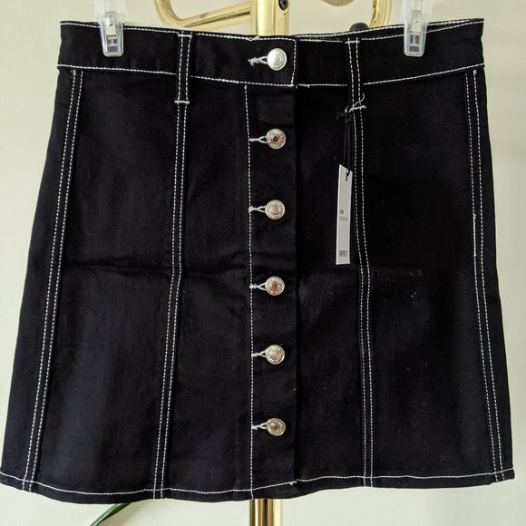 Black Denim Button-Down Mini Skirt - Picture 1 of 6
